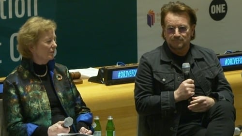 Mary Robinson and Bono helped launch the 'Drive for Five' campaign