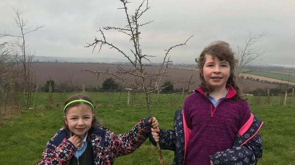 Eppie and Nellie Fortune with a young whitethorn