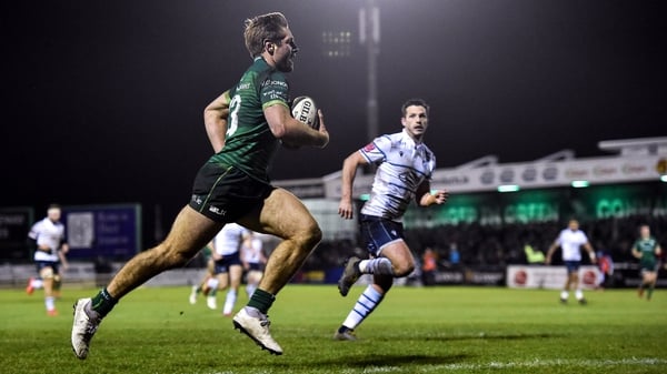 Kyle Godwin glides in to score Connacht's fourth and final try in their one-sided win over Cardiff Blues