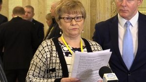 Breege Quinn addresses the media at Stormont today