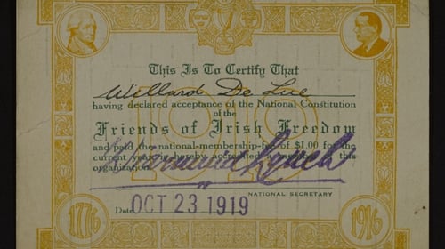 Membership card of Willard de Lue of the Friends of Irish Freedom, October 23rd 1919. Image courtesy of the National Library of Ireland