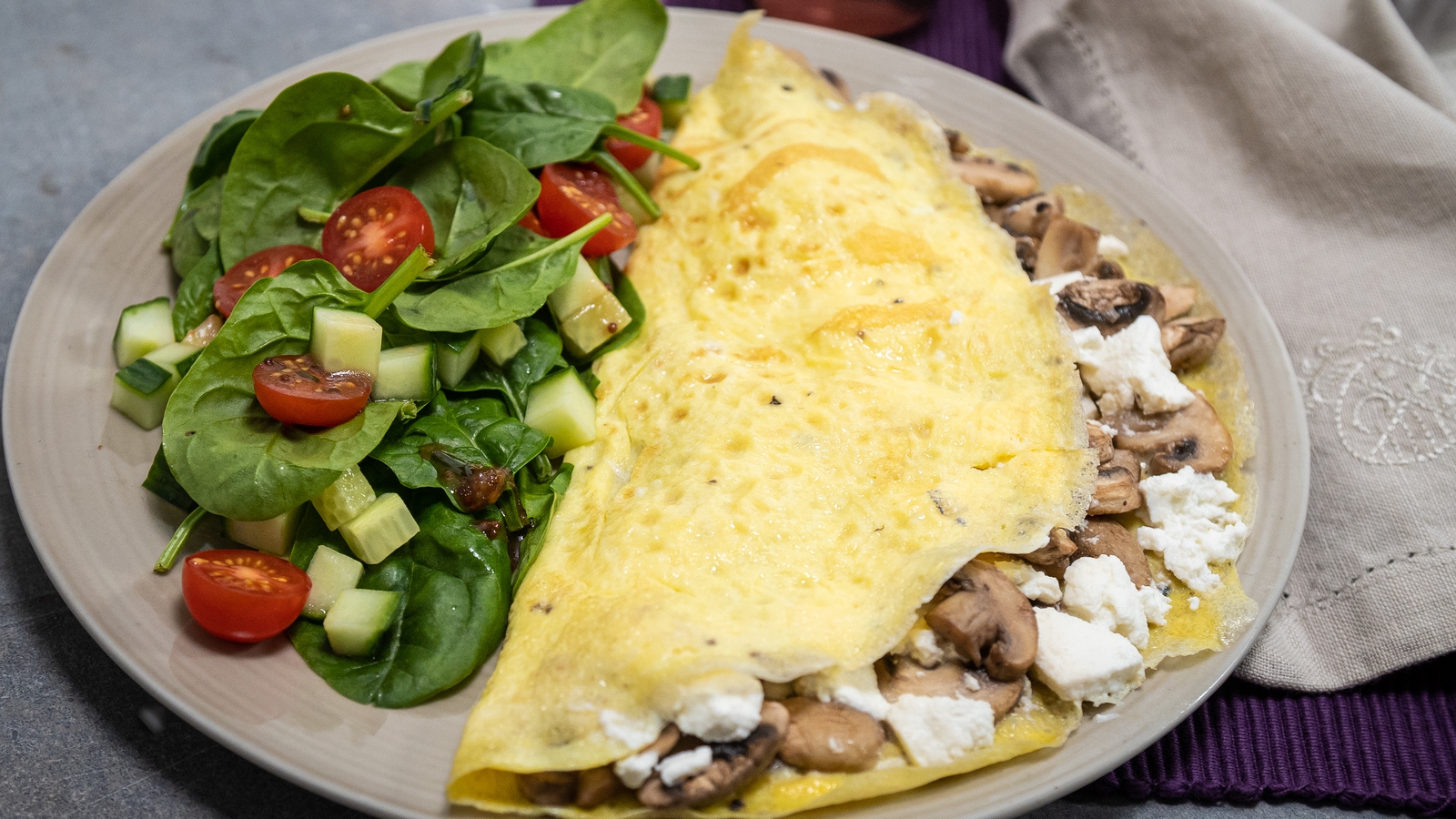 Mushroom Ricotta Omelette  with Mixed Salad  OT