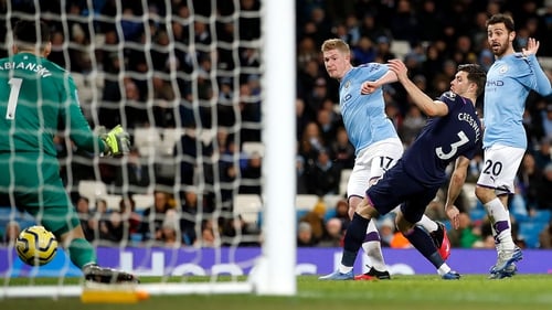 Kevin de Bruyne scores City's second goal of the night