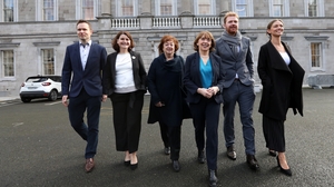 Walking the party line: Social Democrats Cian O'Callaghan TD, Jennifer Whitmore TD, Catherine Murphy TD, Róisín Shortall TD, Gary Gannon TD and Holly Cairns TD (Pic: RollingNews.ie)