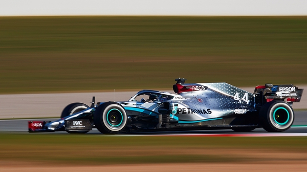 Lewis Hamilton guides his Mercedes around the Circuit de Catalunya