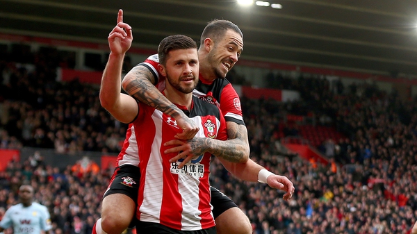 Shane Long celebrates his goal with Danny Ings