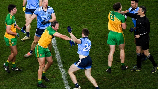 Michael Murphy and John Small both saw red near the final whistle.
