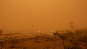 The sandstorm blew in from the Sahara, blanketing the islands in dust The sandstorm blew in from the Sahara, blanketing the islands in dust