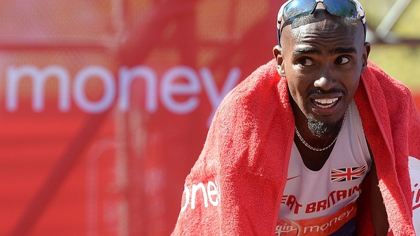 Mo Farah after finishing the London Marathon in 2014
