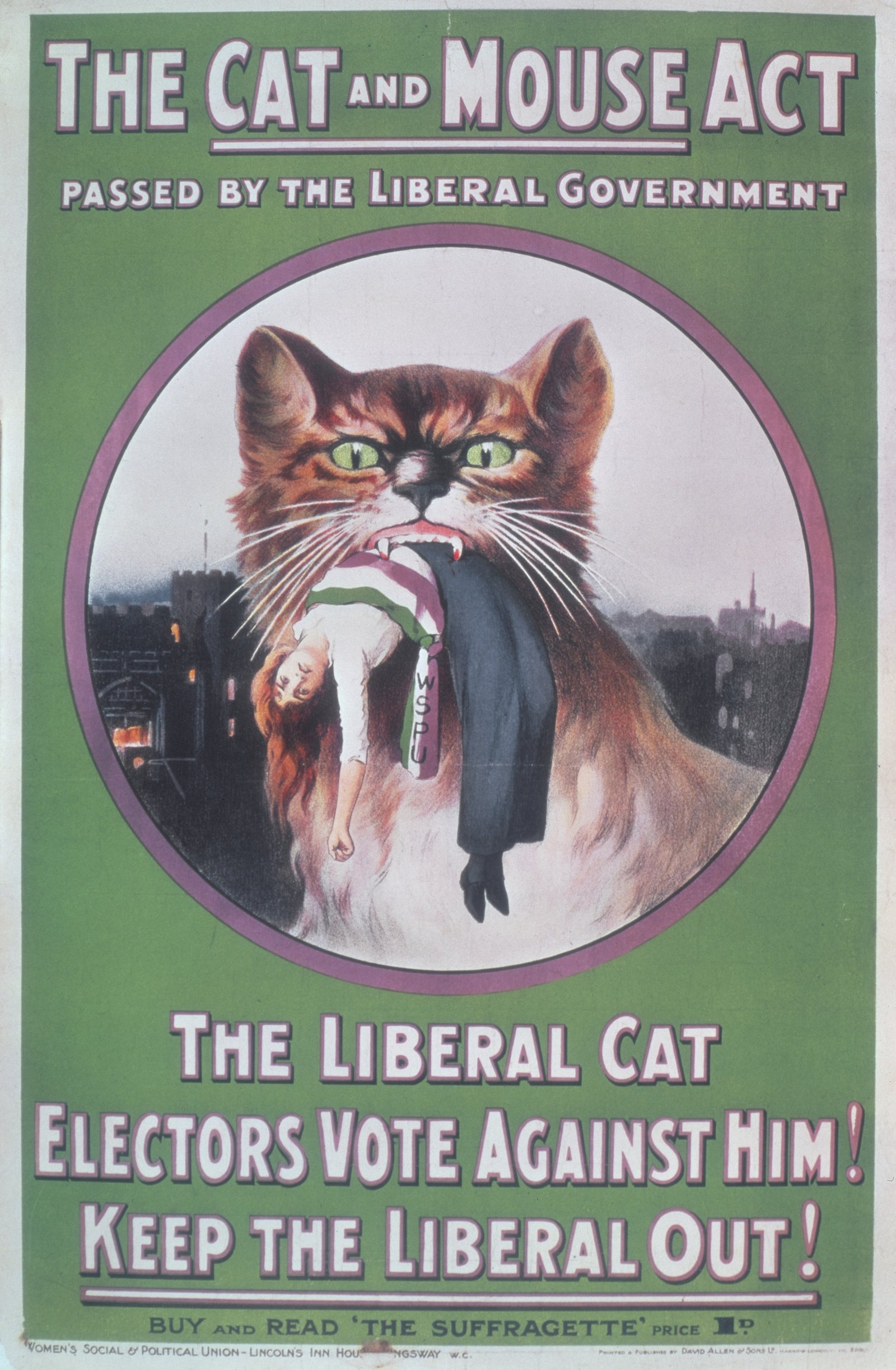 Image - 1914 poster protesting the Cat and Mouse act. Photo by Museum of London/Heritage Images/Getty Images