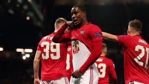 Odion Ighalo lifts his shirt to reveal a tribute to his sister while celebrating after scoring his first Manchester United goal