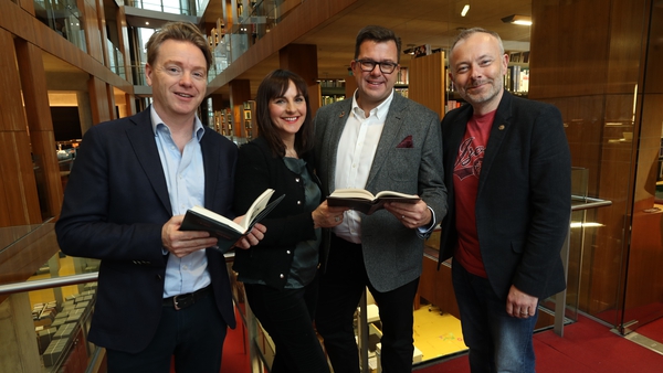 Dalkey Book Festival co-founders David McWilliams and Sian Smyth (left) with RTE's Rick O'Shea (right)