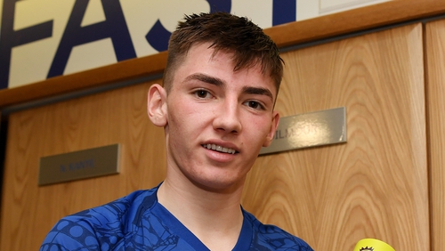 Billy Gilmour poses for a photo with the Premier League Man Of The Match trophy after his starring role against Everton