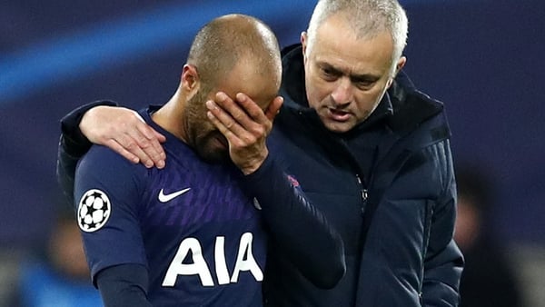 Jose Mourinho consoles Lucas Moura after the final whistle