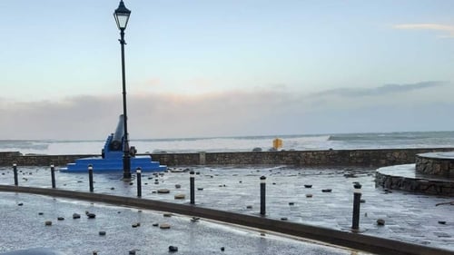 Strandhill promenade in Co Sligo closed to clear stones and wave debris (Pic: Sligo County Council) Strandhill promenade in Co Sligo closed to clear stones and wave debris (Pic: Sligo County Council)
