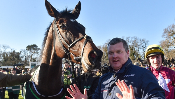 Gordon Elliott with Apple's Jade after she won her 10th Grade 1 race, the BHP Insurance Irish Champion Hurdle, at Leopardstown in 2019