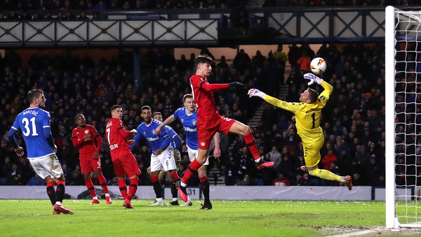A flailing Allan McGregor is beaten for a third time at Ibrox