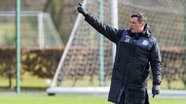 Hibernian manager Jack Ross at a training session on Thursday