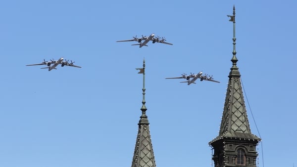 Tupolev TU-95 bombers fly over Moscow's Red Square during a Victory Day military parade in May 2016. Photo: Marina Lystseva\TASS via Getty Images