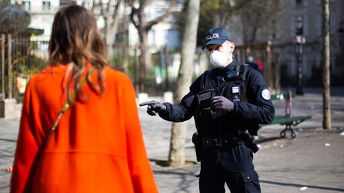A policeman on patrol in Paris during the coronavirus lockdown