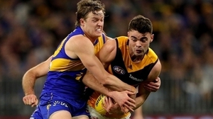 Conor Nash (right) in the colours of Hawthorn