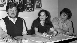 The "Irish of Vincennes" Michael Plunkett, Mary Reid and Stephen King at a press conference in October 1983. Photo: Eric Bouvet/Gamma-Rapho via Getty Images