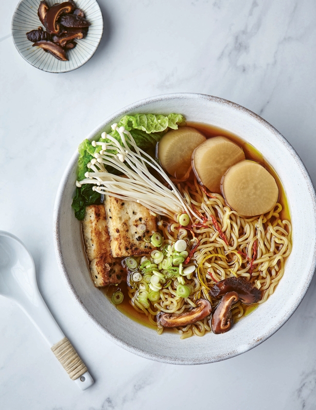 Ramen for Faye Wong (mushroom dashi ramen with vegetables and fried tofu) from Vegan Japaneasy by Tim Anderson (Hardie Grant/Nassima Rothacker/PA)
