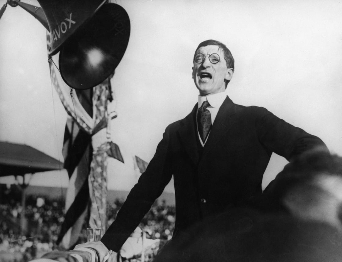 Image - De Valera in Los Angeles. Image: Topical Press Agency/Getty Images