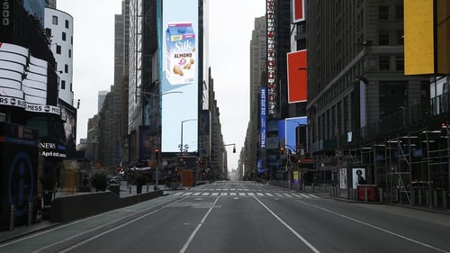 A near empty Times Square in New York, which has become an epicentre of the coronavirus pandemic