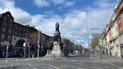 Dublin's O'Connell Street all but empty this morning