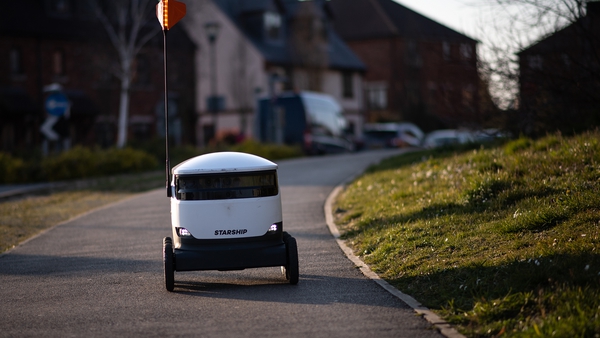 A self-driving robot makes a home delivery in Milton Keynes. Photo: Leon Neal/Getty Images