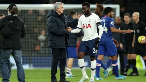 Tottenham manager Jose Mourinho and Tanguy Ndombele were photographed at an outdoor training session