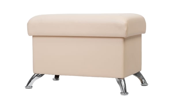 Beige rectangular pouf with legs isolated on white
