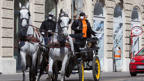 The carriages, or 'Fiaker' as they are called in Vienna, are taking part in a food delivery scheme in one of the city's central districts