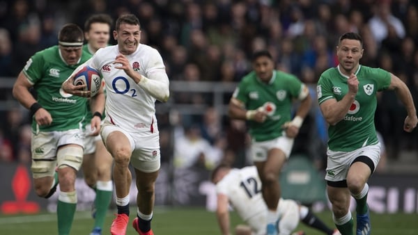 Jonny May of England sprints away during the 2020 Guinness Six Nations match against Ireland