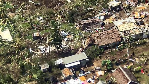 An undated handout photo made available by Save the Children shows an aerial view of damage caused by Tropical Cyclone Harold on Espiritu Santo Island, Vanuatu