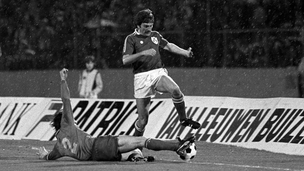 Steve Heighway in action against Belgium in a World Cup Qualifier at Heysel Stadium in 1981