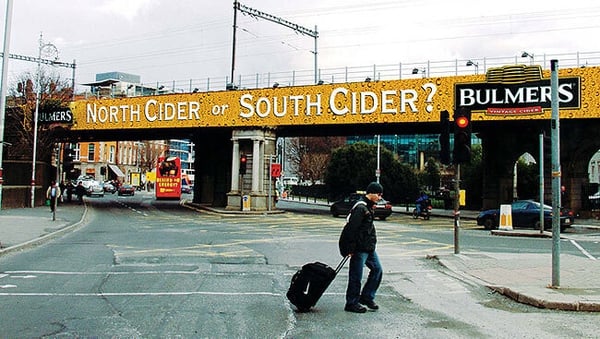 Bulmers' award-winning North Cider or South Cider? advert on Dublin's Loopline Bridge. Photo: Bulmers/Young Advertising/ICAD