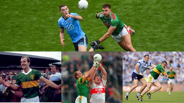 Top: Brian Fenton and Aidan O'Shea battle for possession.
L-R: Jack O'Shea, John McDermott and Anthony Tohill; Ciarán Whelan and Darragh Ó Sé