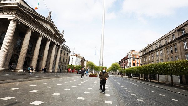 Ireland in lockdown - a near deserted O'Connell Street in Dublin