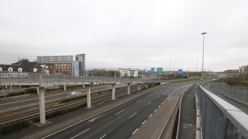An empty M50 motorway devoid of traffic near the Red Cow junction in Dublin