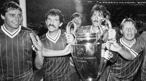 Robinson (far left) celebrates Liverpool's 1984 European Cup triumph