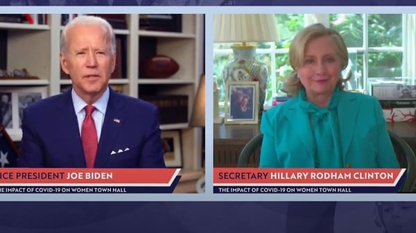 Joe Biden and Hillary Clinton took part in a live video linkup from their respective homes