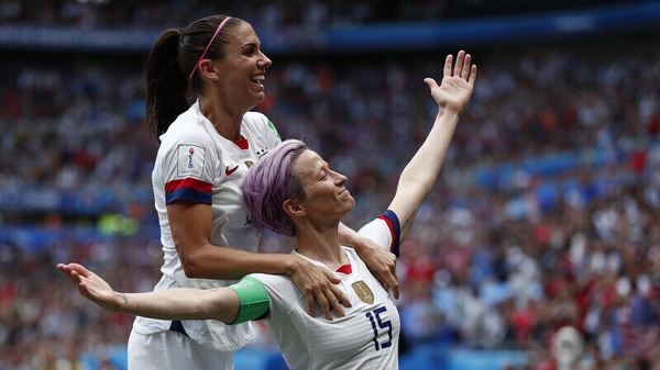 Megan Rapinoe (R) and Alex Morgan led the US to World Cup glory in France last year