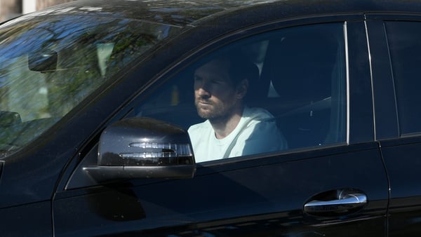 Lionel Messi arrives to undergo coronavirus tests at the Ciutat Esportiva Joan Gamper in Sant Joan Despi near Barcelona