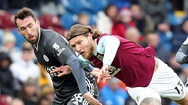 Jeff Hendrick in action against Leicester City's Christian Fuchs back in January