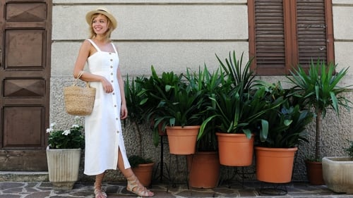 white floaty midi dress