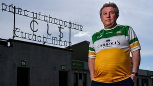 Offaly supporter Mick McDonagh, from Tullamore, pictured outside Bord na Mona O'Connor Park on the afternoon that Carlow and Offaly were supposed to play