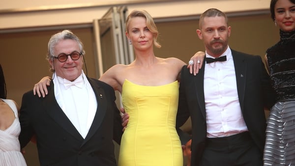 Director George Miller, Theron and Hardy at the Max Max: Fury Road premiere in 2015