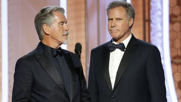 Pierce Brosnan and co-star Will Ferrell at the Golden Globe Awards in January